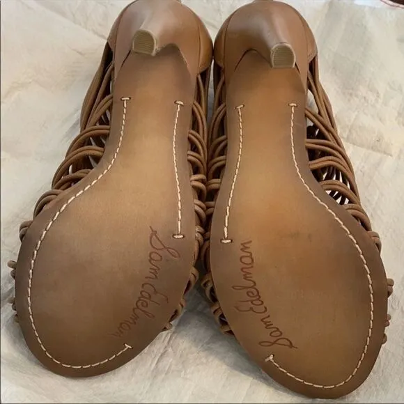 SAM EDELMAN LEATHER TAUPE STRAPPY SANDALS.…