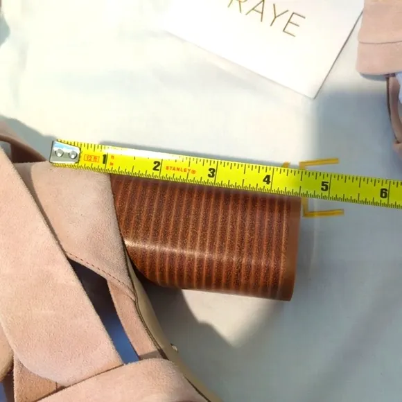 Sandals by RAYE Blush Suede  Strappy Tie Up Ankle w/Wooden Heel