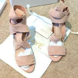 Sandals by RAYE Blush Suede  Strappy Tie Up Ankle w/Wooden Heel