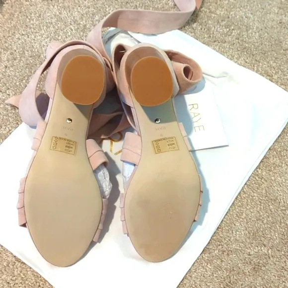 Sandals by RAYE Blush Suede  Strappy Tie Up Ankle w/Wooden Heel