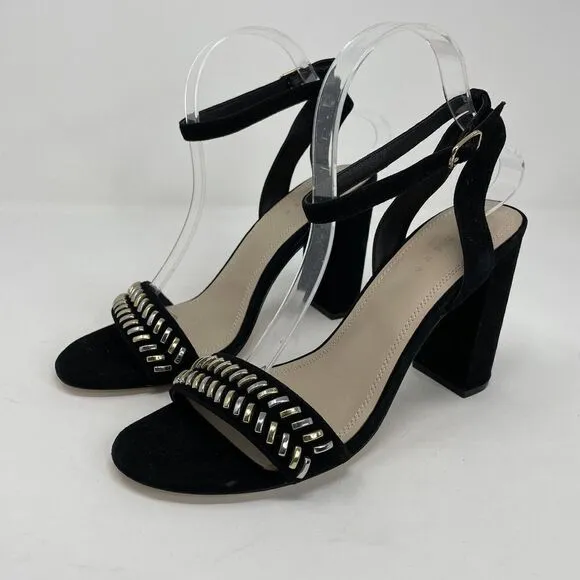 SANDRO Paris Strappy Sandals Womens 40 US 9 Black Suede 4&quot; Heels Ankle-Strap