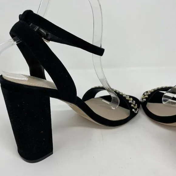 SANDRO Paris Strappy Sandals Womens 40 US 9 Black Suede 4&quot; Heels Ankle-Strap