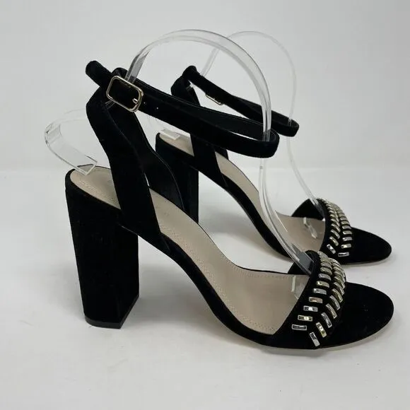SANDRO Paris Strappy Sandals Womens 40 US 9 Black Suede 4&quot; Heels Ankle-Strap