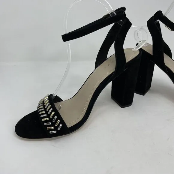 SANDRO Paris Strappy Sandals Womens 40 US 9 Black Suede 4&quot; Heels Ankle-Strap