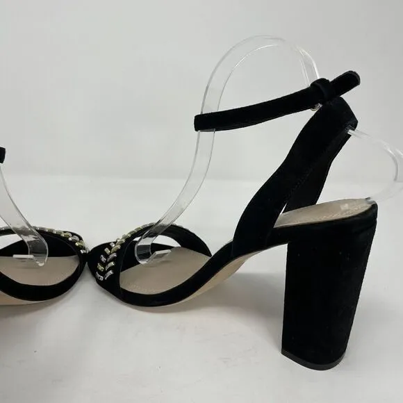 SANDRO Paris Strappy Sandals Womens 40 US 9 Black Suede 4&quot; Heels Ankle-Strap