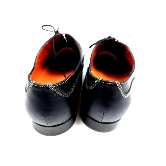 SANTONI Black Salem Cap Toe Derby SHOES 11 D Made in Italy