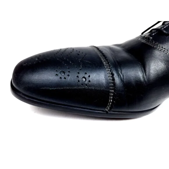 SANTONI Black Salem Cap Toe Derby SHOES 11 D Made in Italy
