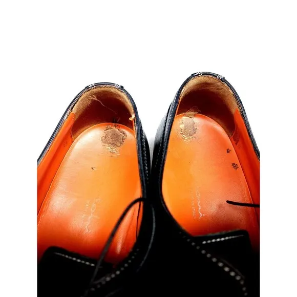 SANTONI Black Salem Cap Toe Derby SHOES 11 D Made in Italy