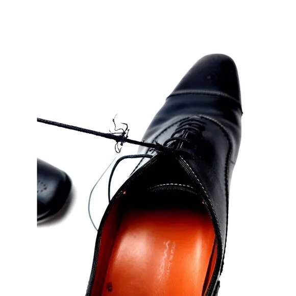 SANTONI Black Salem Cap Toe Derby SHOES 11 D Made in Italy