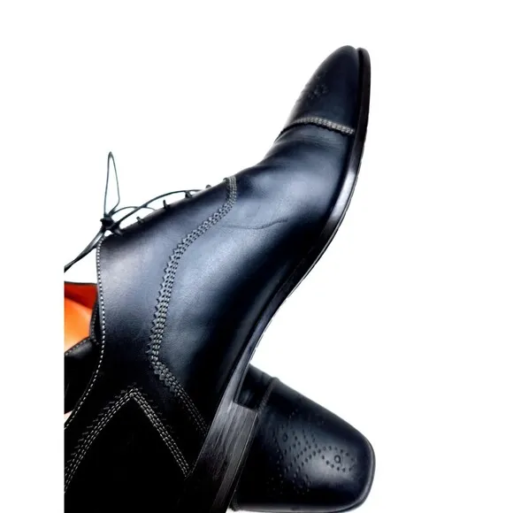 SANTONI Black Salem Cap Toe Derby SHOES 11 D Made in Italy