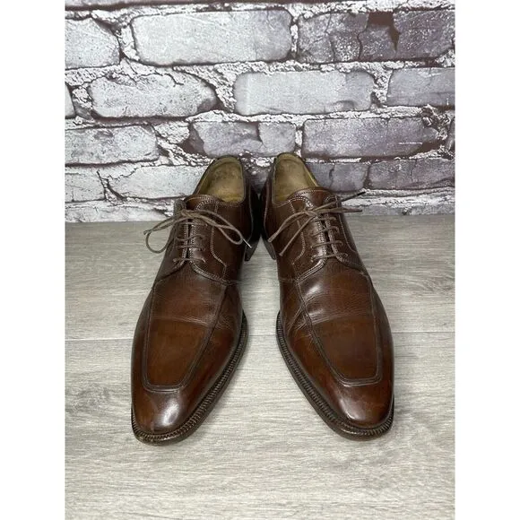 Santoni Brown Leather Apron Toe Loafers Oxfords Dress Shoes Men’s Sz 10D US/43EU