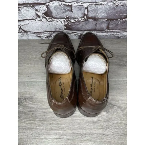 Santoni Brown Leather Apron Toe Loafers Oxfords Dress Shoes Men’s Sz 10D US/43EU