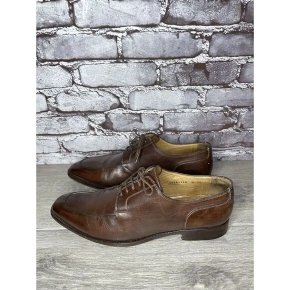 Santoni Brown Leather Apron Toe Loafers Oxfords Dress Shoes Men’s Sz 10D US/43EU