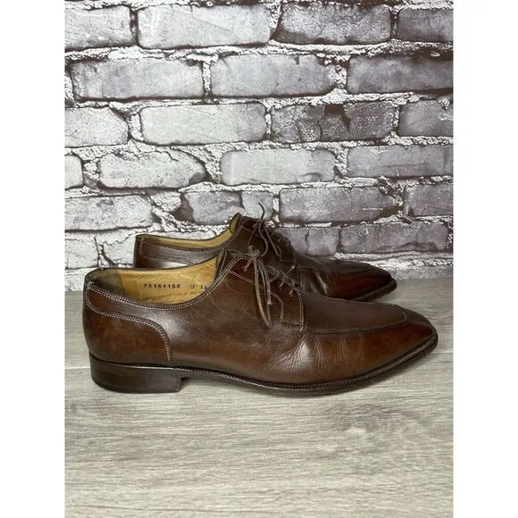 Santoni Brown Leather Apron Toe Loafers Oxfords Dress Shoes Men’s Sz 10D US/43EU