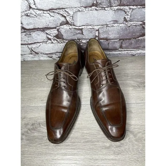Santoni Brown Leather Apron Toe Loafers Oxfords Dress Shoes Men’s Sz 10D US/43EU