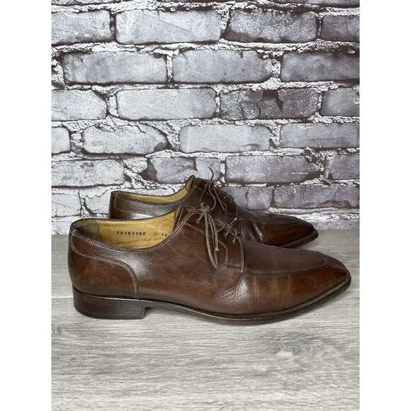 Santoni Brown Leather Apron Toe Loafers Oxfords Dress Shoes Men’s Sz 10D US/43EU