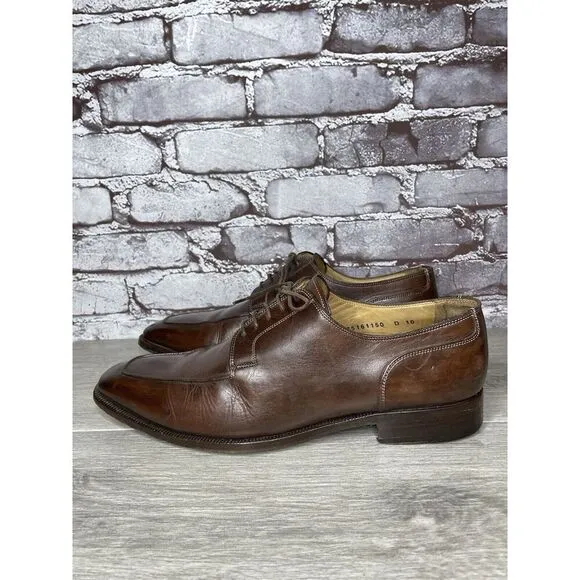 Santoni Brown Leather Apron Toe Loafers Oxfords Dress Shoes Men’s Sz 10D US/43EU