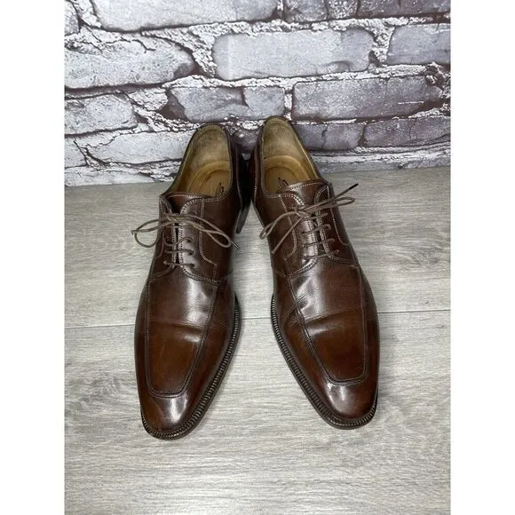 Santoni Brown Leather Apron Toe Loafers Oxfords Dress Shoes Men’s Sz 10D US/43EU