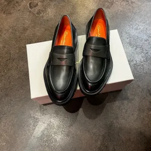Santoni Green Leather Slip-On Loafers