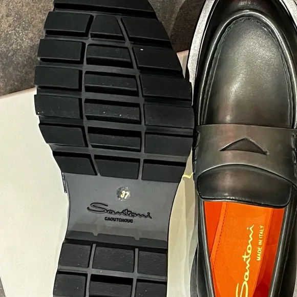 Santoni Green Leather Slip-On Loafers