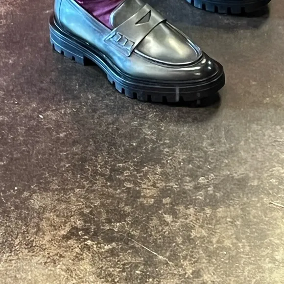 Santoni Green Leather Slip-On Loafers