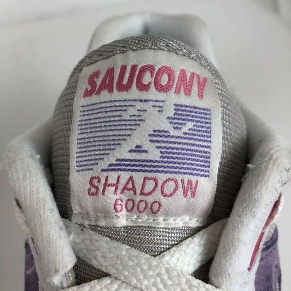 Saucony Men's Size 8 Shadow 6000 White Purple Leather Running Shoes Sneakers