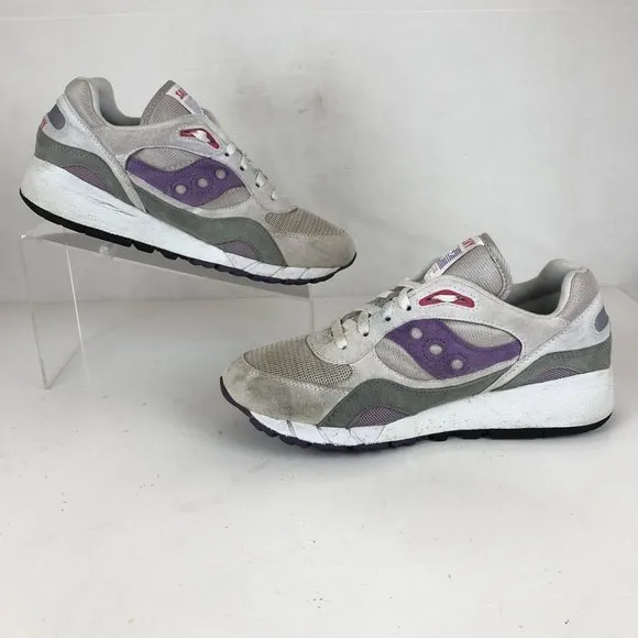 Saucony Men's Size 8 Shadow 6000 White Purple Leather Running Shoes Sneakers
