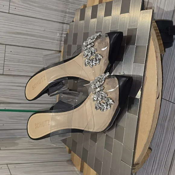 Schutz Black Stiletto Heel with Crystal Embellishment