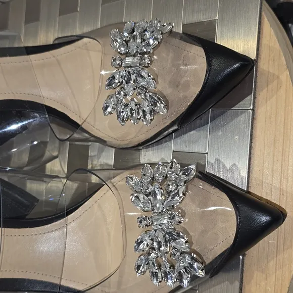 Schutz Black Stiletto Heel with Crystal Embellishment
