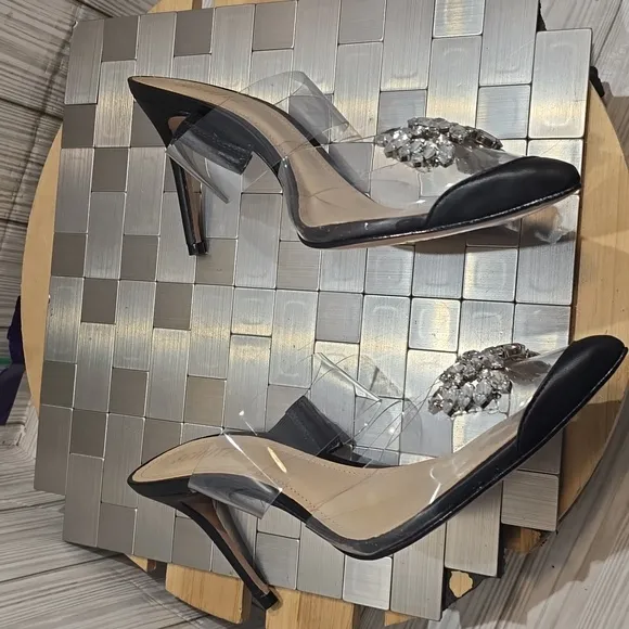 Schutz Black Stiletto Heel with Crystal Embellishment