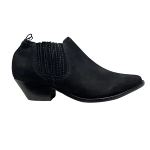 Schutz Jaqueline Bootie Black Nubuck Pull Up Side Gore Pointed Toe Women Sz 7.5B