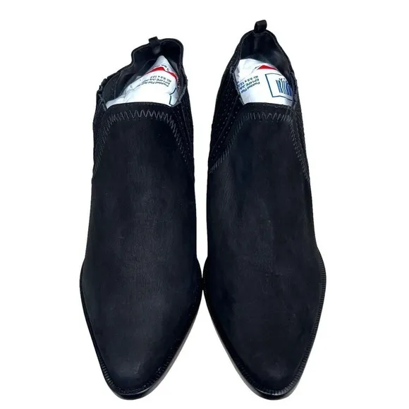 Schutz Jaqueline Bootie Black Nubuck Pull Up Side Gore Pointed Toe Women Sz 7.5B