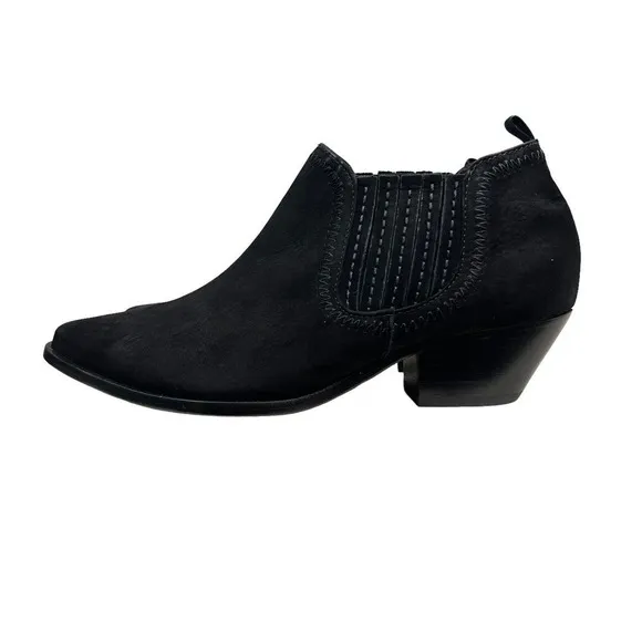 Schutz Jaqueline Bootie Black Nubuck Pull Up Side Gore Pointed Toe Women Sz 7.5B