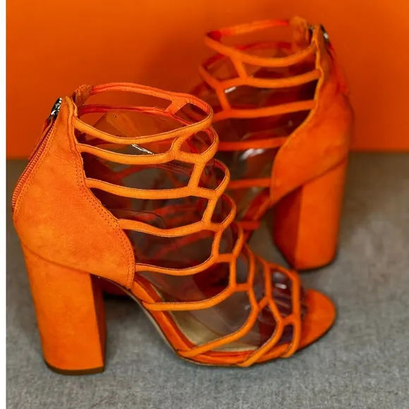 Schutz Julianna Orange Cage Zip Heel Sandal Size 7.5 B