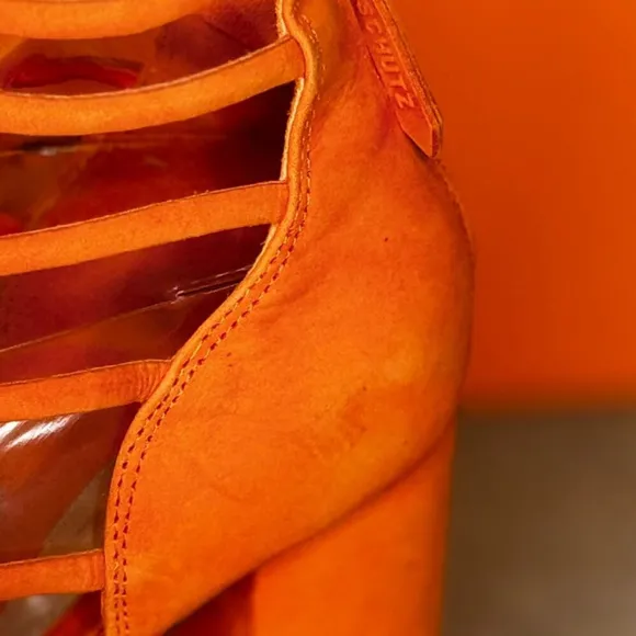 Schutz Julianna Orange Cage Zip Heel Sandal Size 7.5 B
