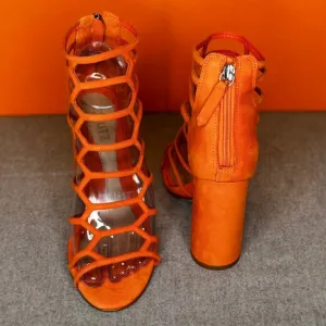 Schutz Julianna Orange Cage Zip Heel Sandal Size 7.5 B