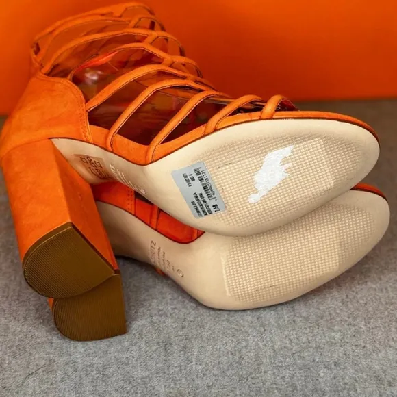 Schutz Julianna Orange Cage Zip Heel Sandal Size 7.5 B