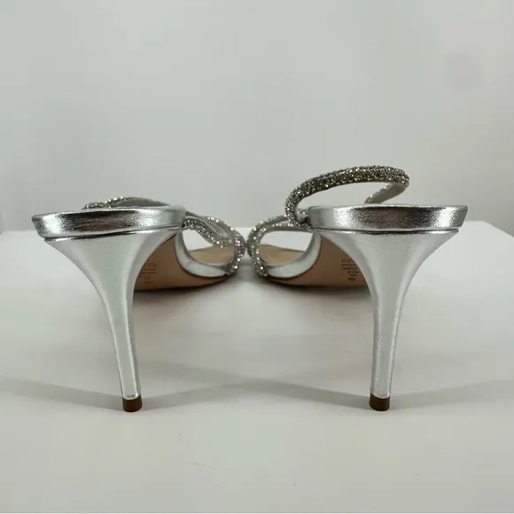 Schutz Lauryn Silver Rhinestone Strappy Heeled Sandals size 9.5 Metallic Crystal
