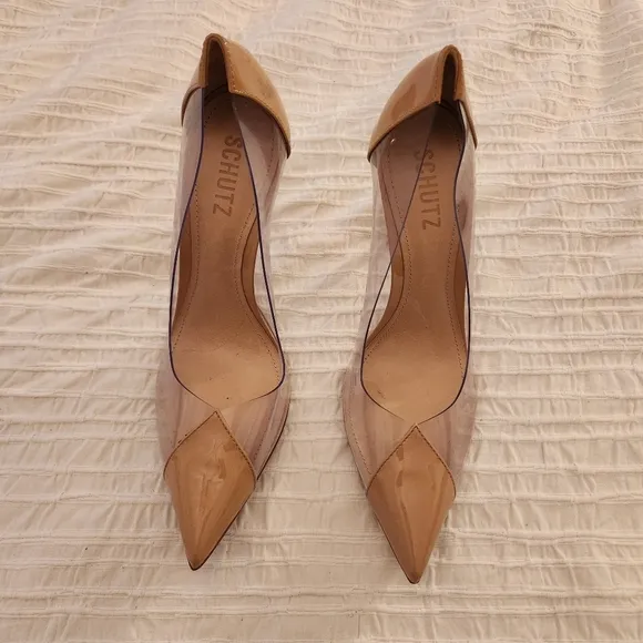 SCHUTZ nude transparent high heel pumps size 8.5 slip on shoes