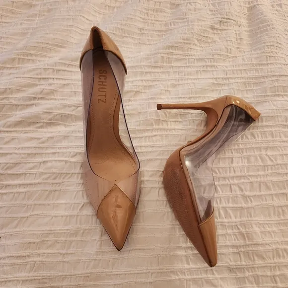 SCHUTZ nude transparent high heel pumps size 8.5 slip on shoes