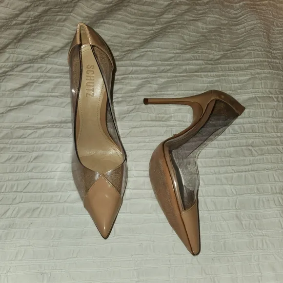 SCHUTZ nude transparent high heel pumps size 8.5 slip on shoes