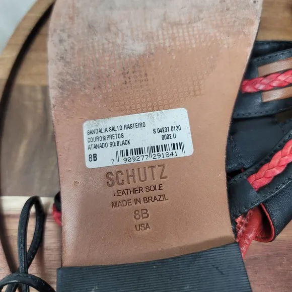 Schutz Red/Black Aztec Leather Strappy Sandals 8B