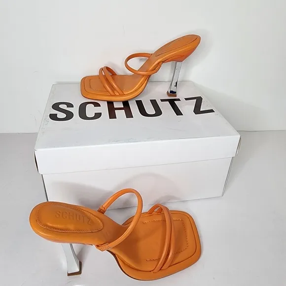 Schutz Women's Agatha Strappy Womens Leather Sandals In Orange Size 7.5