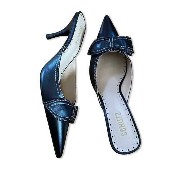 Schutz Claire Mules Black shoes bow high heels Revolve Sz 8.5