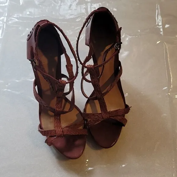SCHUTZ  Red Leather Strappy Heeled Sandals