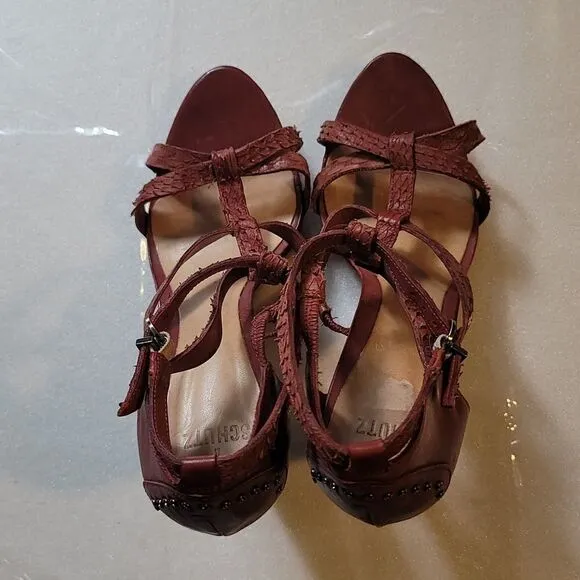 SCHUTZ  Red Leather Strappy Heeled Sandals