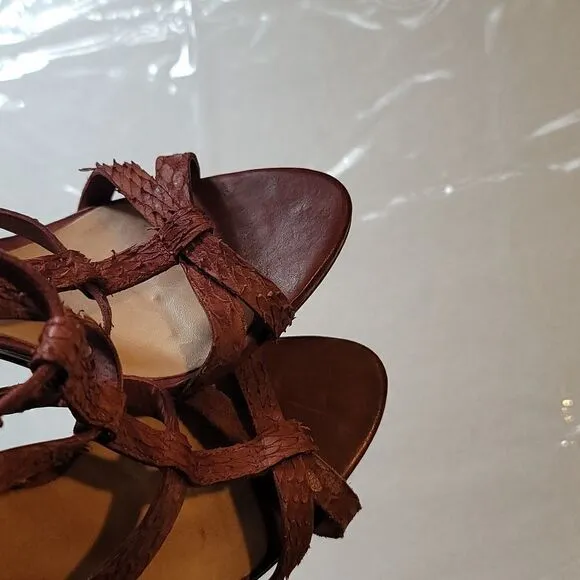 SCHUTZ  Red Leather Strappy Heeled Sandals