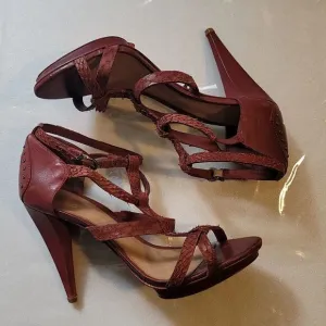 SCHUTZ  Red Leather Strappy Heeled Sandals