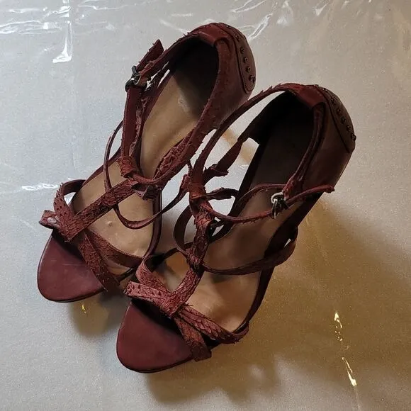 SCHUTZ  Red Leather Strappy Heeled Sandals