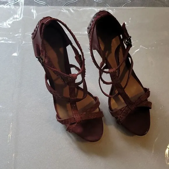 SCHUTZ  Red Leather Strappy Heeled Sandals